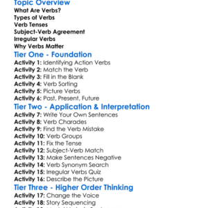 Verbs Worksheet Activity Booklet