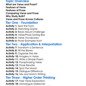Verse And Prose Worksheet Activity Booklet