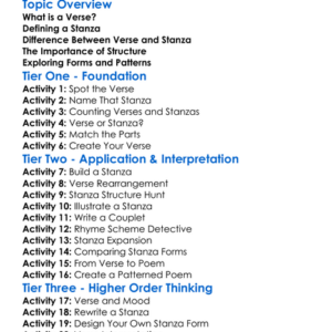 Verse And Stanza Worksheet Activity Booklet