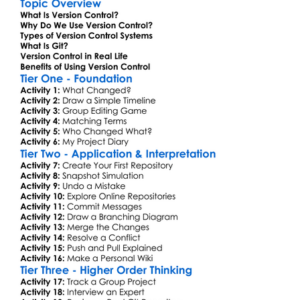 Version Control Systems Eg Git Worksheet Activity Booklet