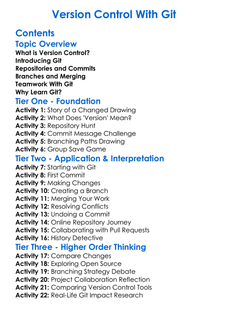 Version Control With Git Worksheet Activity Booklet