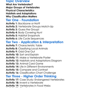 Vertebrate Classification Worksheet Activity Booklet