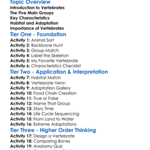 Vertebrates And Their Characteristics Worksheet Activity Booklet