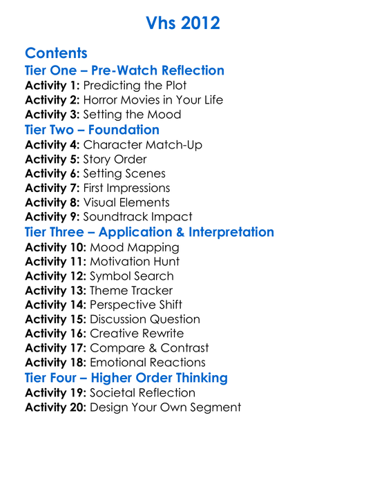 Vhs 2012 Worksheet Activity Booklet