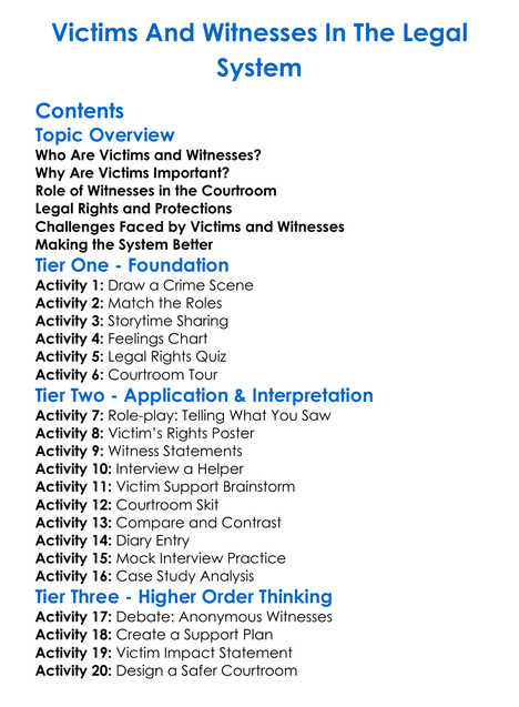 Victims And Witnesses In The Legal System Worksheet Activity Booklet