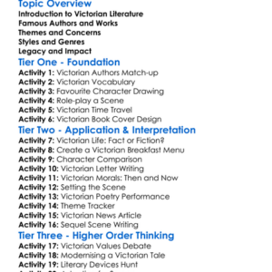 Victorian Literature Worksheet Activity Booklet