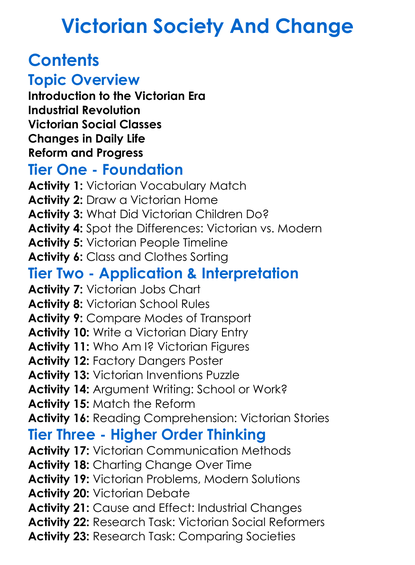 Victorian Society And Change Worksheet Activity Booklet
