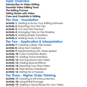 Video Editing Basics Worksheet Activity Booklet