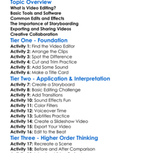 Video Editing Fundamentals Worksheet Activity Booklet