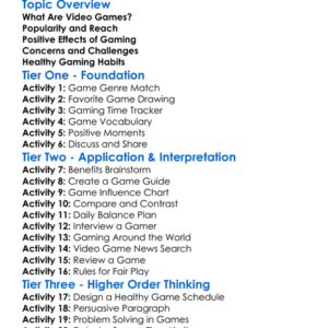 Video Game Influence Worksheet Activity Booklet