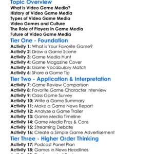 Video Game Media Worksheet Activity Booklet