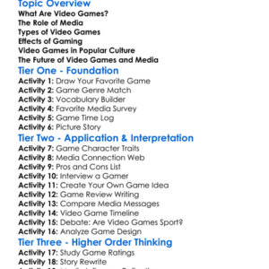 Video Games And Media Worksheet Activity Booklet