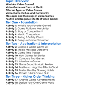 Video Games As Media Worksheet Activity Booklet