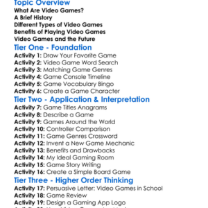 Video Games Worksheet Activity Booklet