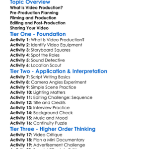 Video Production Basics Worksheet Activity Booklet