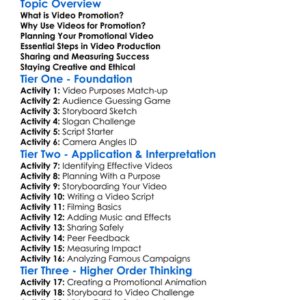 Video Production For Promotion Worksheet Activity Booklet