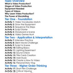 Video Production Worksheet Activity Booklet