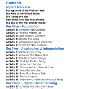 Vietnam War And Anti-War Movements Worksheet Activity Booklet