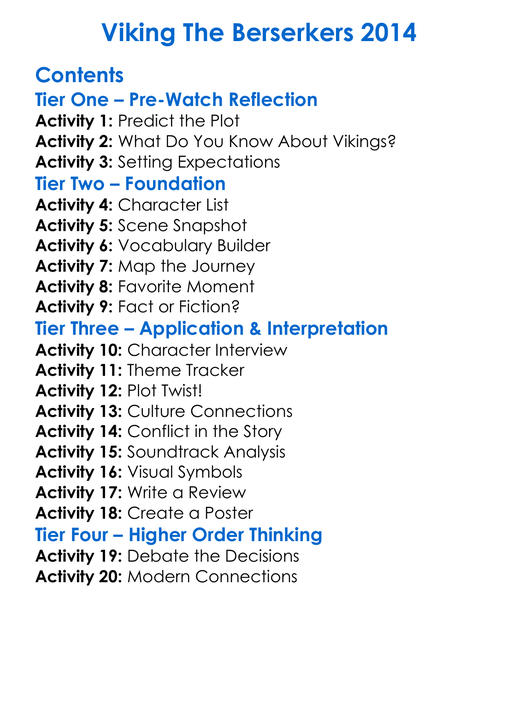 Viking The Berserkers 2014 Worksheet Activity Booklet