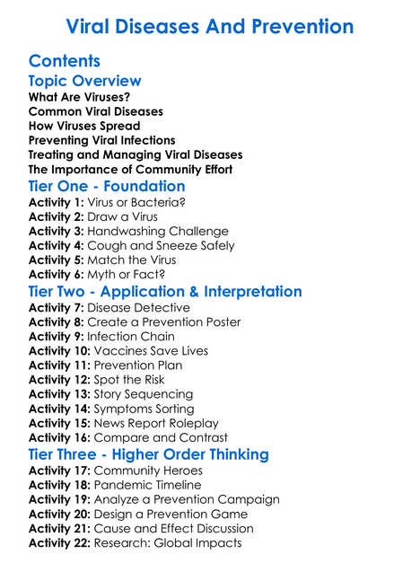 Viral Diseases And Prevention Worksheet Activity Booklet