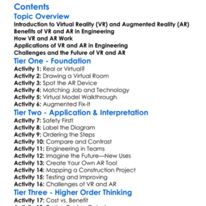 Virtual And Augmented Reality In Engineering Worksheet Activity Booklet