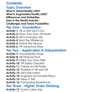 Virtual And Augmented Reality In Media Worksheet Activity Booklet