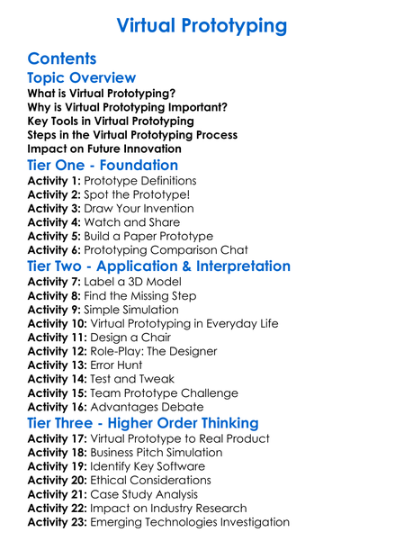 Virtual Prototyping Worksheet Activity Booklet
