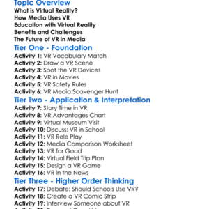 Virtual Reality And Media Worksheet Activity Booklet