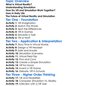 Virtual Reality And Simulation Worksheet Activity Booklet