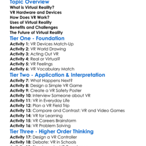Virtual Reality Fundamentals Worksheet Activity Booklet