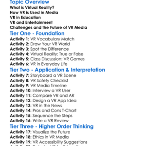 Virtual Reality In Media Worksheet Activity Booklet