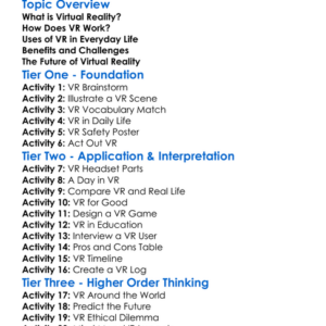 Virtual Reality Introduction Worksheet Activity Booklet