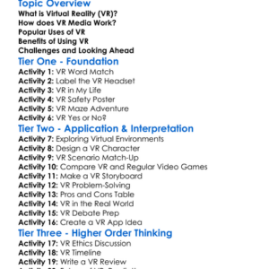 Virtual Reality Media Worksheet Activity Booklet