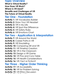 Virtual Reality Worksheet Activity Booklet