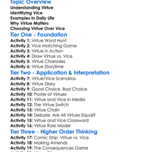 Virtue And Vice Worksheet Activity Booklet