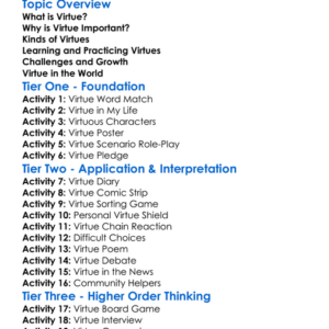 Virtue Worksheet Activity Booklet