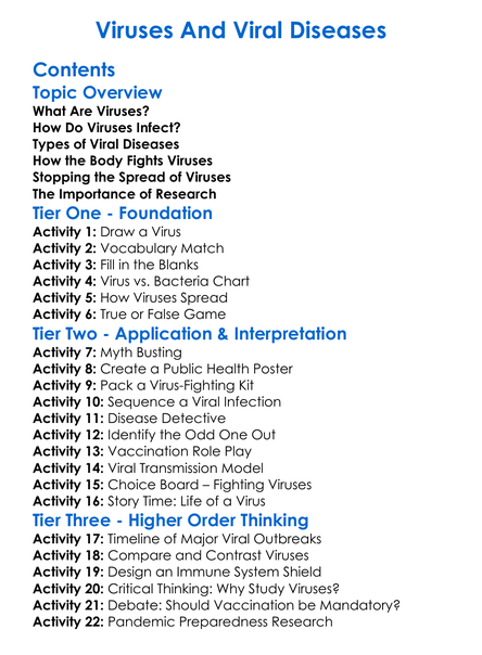 Viruses And Viral Diseases Worksheet Activity Booklet