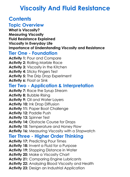 Viscosity And Fluid Resistance Worksheet Activity Booklet