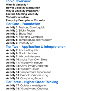 Viscosity Worksheet Activity Booklet