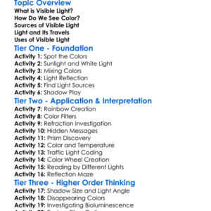 Visible Light Worksheet Activity Booklet