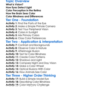 Vision And Color Perception Worksheet Activity Booklet