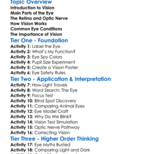 Vision And Eye Structure Worksheet Activity Booklet
