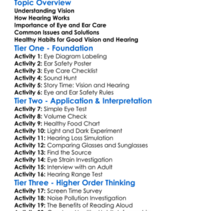 Vision And Hearing Care Worksheet Activity Booklet