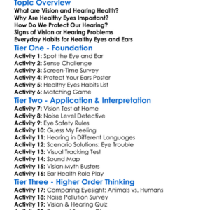 Vision And Hearing Health Worksheet Activity Booklet