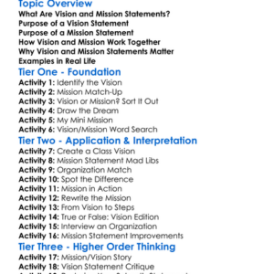 Vision And Mission Statements Worksheet Activity Booklet