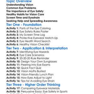 Vision Care And Eye Safety Worksheet Activity Booklet