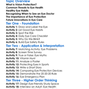 Vision Protection Worksheet Activity Booklet