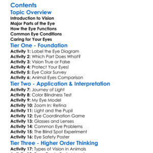 Vision Structure And Function Of The Eye Worksheet Activity Booklet