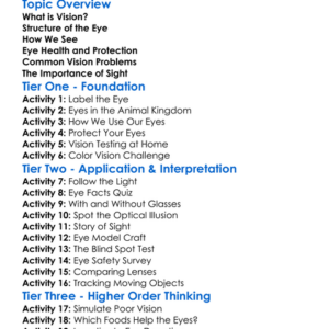 Vision The Eye Worksheet Activity Booklet