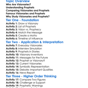 Visionaries And Prophets Worksheet Activity Booklet